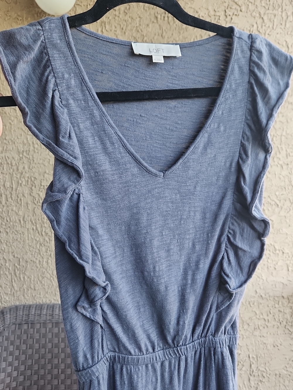 LOFT Slate-Blue Ruffle Sleeve V-Neck Dress